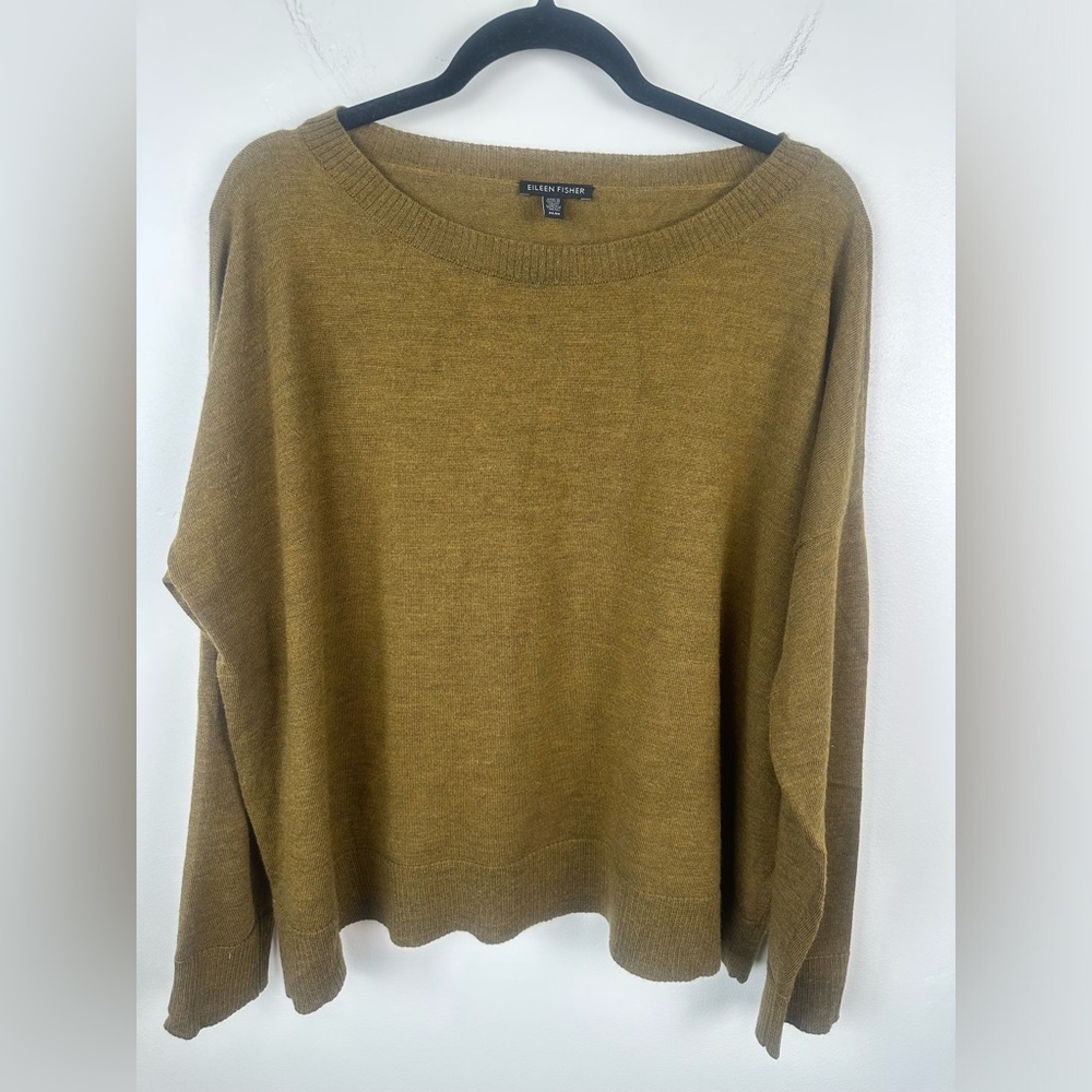 Eileen Fisher Olive Green Crew Neck Sweater
